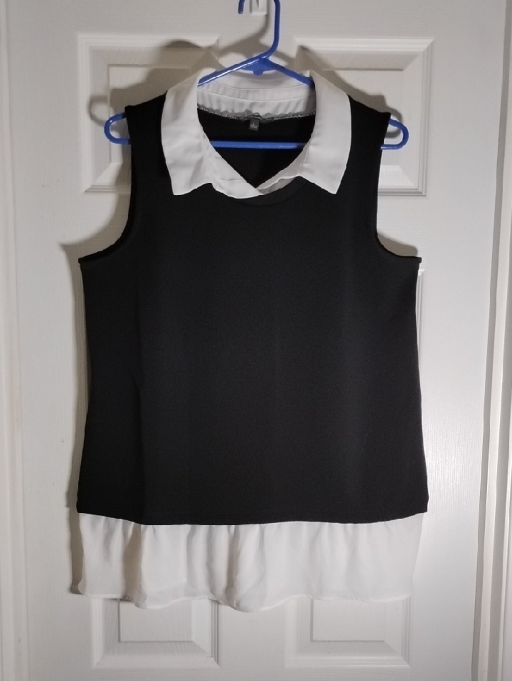 Sleeveless Black and White Collared Layered Top Adrianna Papell